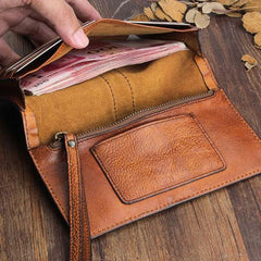 Handmade Leather Mens Cool Long Leather Wallet Bifold Clutch Wallet for Men