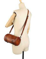 Vintage MIX Leather Womens Barrel Shoulder Bag Bucket Crossbody Purse for Women