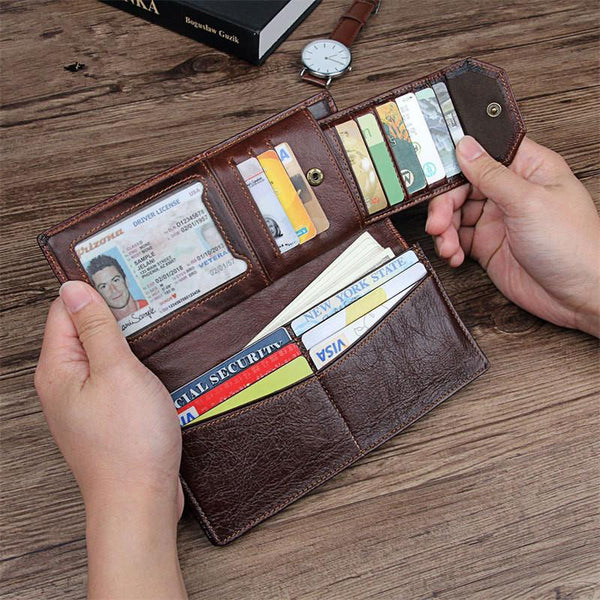 Simple Brown Leather Long Wallet for Men - Back View