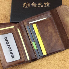 Handmade Mens Cool billfold Leather Wallet Men Small Wallets Trifold for Men