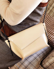 Cute LEATHER Small Side Bag White Handmade WOMEN Crossbody BAG Phone Purse FOR WOMEN