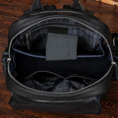 Cool Black Mens Leather 14 inches Computer Backpacks Cool Travel Backpacks School Backpack for men