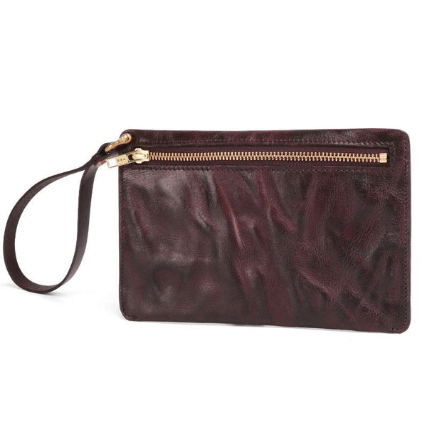Coffee MENS LEATHER SLIM ZIPPER CLUTCH WRISTLET PURSE BAG CLUTCH BAG FOR MEN
