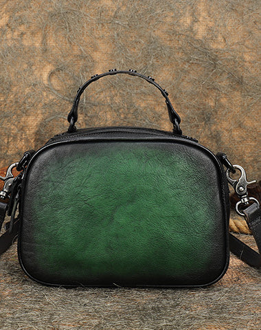 Vintage Green Leather Womens Around Handbag Shoulder Bags Crossbody Purse for Women