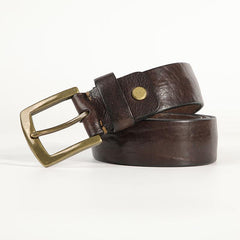Cool Distressed Coffee Leather Vintage Leather Belt - Card Slots Detail