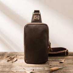 Cool Leather Mens Sling Bag Sling Shoulder Bags Chest Bag for men