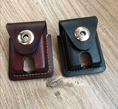 Black Leather Mens Classic Zippo Lighter Case Cool Handmade Standard Zippo Lighter Holder for Men