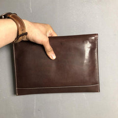 Genuine Leather Mens Clutch Cool Slim Wallet Zipper Clutch Wristlet Wallet for Men