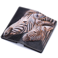 Handmade Leather Zebra Tooled Mens Chain Biker Wallet Cool Leather Wallet With Chain Wallets for Men