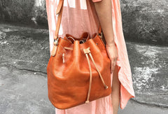 Handmade leather bucket purse crossbody bag purse shoulder bag for women - EverHandmade