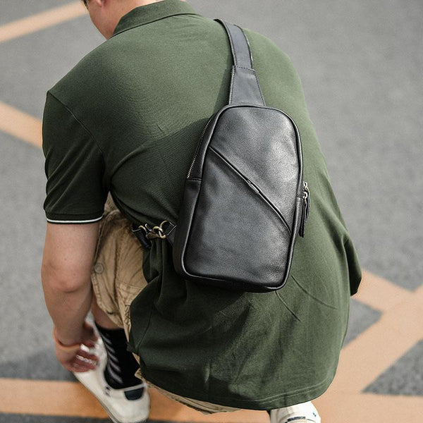 Vintage Dark Brown Leather Mens Chest Bag - Back View