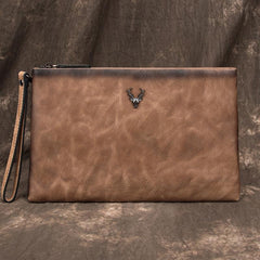 Vintage Tan MENS LEATHER SLIM ZIPPER CLUTCH - Back View