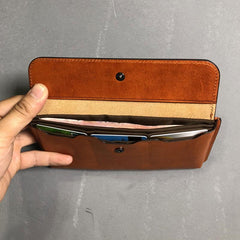 Handmade Leather Mens Cool Wallet Long Leather Wallet Clutch Wristlet Wallet for Men