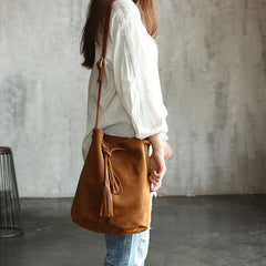 Stylish LEATHER WOMENs Bucket Crossbody Purse Barrel SHOULDER BAG FOR WOMEN