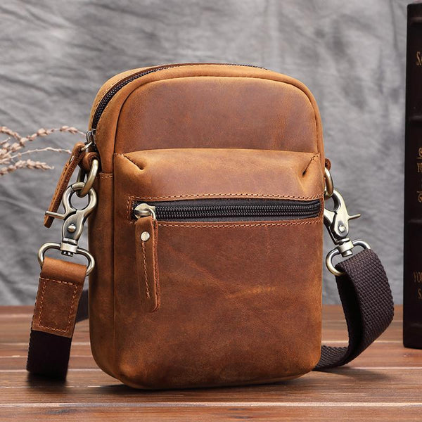 Brown Leather Small Waist Bag Belt Pouch - Back View