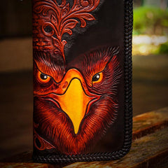 Handmade Leather Men Tooled Eagle Cool Leather Wallets Long Clutch Wallets for Men