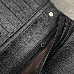 Black Casual Leather Mens Long Wallet Bifold Biker CHain Wallet Biker Wallet Chain Wallet For Men