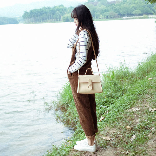 Handmade Beige Leather Womens Handbag Shoulder Bag Crossbody Purse for Women ZOWU05981040