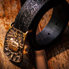 Handmade Black Leather Cool Mens Belts Custom Leather Men Belt for Men