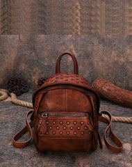 Best Vintage Rivets MIX Leather Rucksack Womens Small School Rucksack Leather Backpack Purse