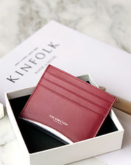 Women Red Leather Card Holders Small Card Wallet Minimalist Credit Card Holder For Women