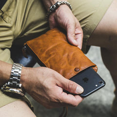 Cool Tan Leather Mens Long Wallet Clutch Wallet Black Wristlet Long Wallet Phone Wallet For Men
