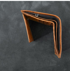 Brown Waxed Leather Mens Small Wallet billfold Trifold Card Wallet For Men