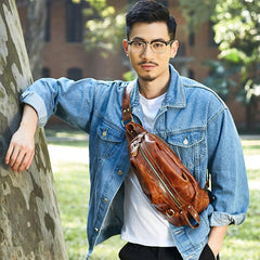Cool Leather Mens Sling Bag Shoulder Sling Bag Chest Bag for men