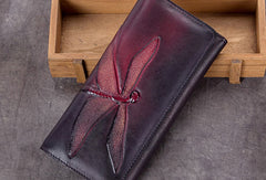 Genuine Leather Wallet Long Dragonfly Wallet Purse For Men Women - EverHandmade