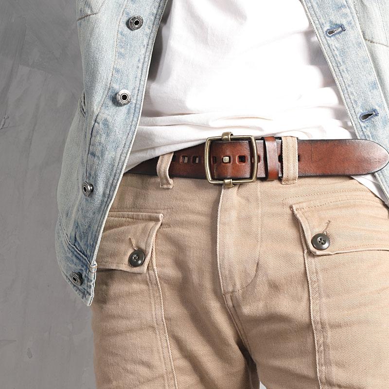 Genuine Leather Black Hollow Fashion Belt Khaki Belt Brown Long Belt Slim Belt for Men