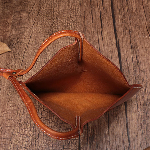 Brown Leather Womens Round Handbag Wristlet Purse Mini Circle Purse For Women DDJ01651034
