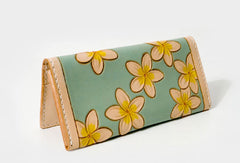 Handmade leather long clutch purse wallet floral cute wallet for women