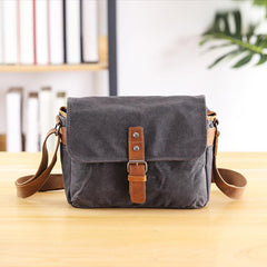 Canvas Leather Mens DSLR Camera Bag Side Bag Green Small Messenger Bag for Men