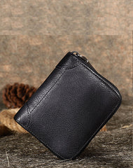 Vintage Women Brown Leather Small Wallet Zip Around Bifold Billfold Wallet with Coin Pocket For Women