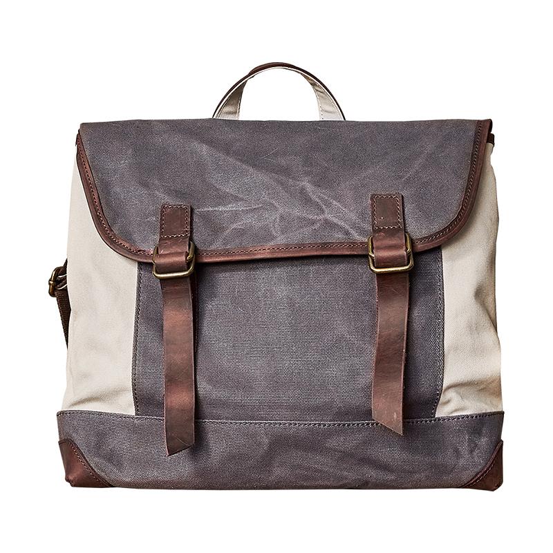Fashion Canvas Leather Mens 14'' Satchel Messenger Bags Courier Bag College Postman Bag for Men