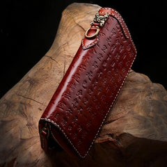 Handmade Leather Mens Chain Prajna Paramita Biker Wallet Cool Leather Wallet Long Phone Wallets for Men