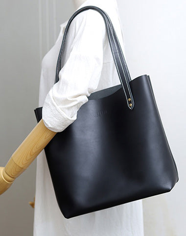 Sqaure LEATHER WOMEN Tote BAGs Black Handmade Cute Shopper Tote Purses FOR WOMEN
