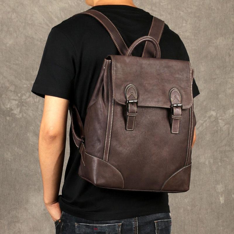 Fashion Leather Mens Cool Backpack Large Black Travel Backpack Hiking Backpack for men