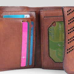 Vintage Mens Cool Small Trifold Leather Wallet Men billfold Zipper Wallets for Men