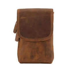 Cool Brown Leather Mens Belt Pouch Mini Shoulder Bag Waist Bags For Men