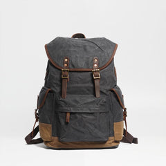 Cool Waxed Canvas Mens Casual 14'' Green Hiking Backpack Black Computer Backpack Travel Backpack College Bag for Men