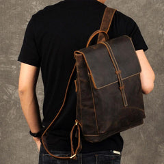 Leather Mens Cool Backpack Large Brown Travel Backpack School Backpack for men