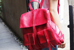 Genuine Leather Cute Backpack Bag Shoulder Bag Red Black Women Leather Purse
