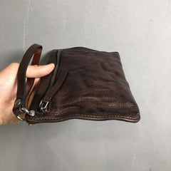 Genuine Leather Mens Clutch Cool Slim Wallet Zipper Clutch Wristlet Wallet for Men