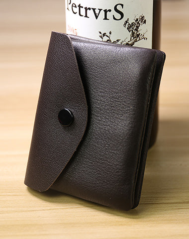 Cute Women Dark Coffee Leather Mini Billfold Wallet Handmade Coin Wallets Slim Change Wallets For Women