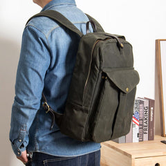 Army Green Canvas Mens Large 14'' Laptop Backpack College Backpack Hiking Backpack for Men