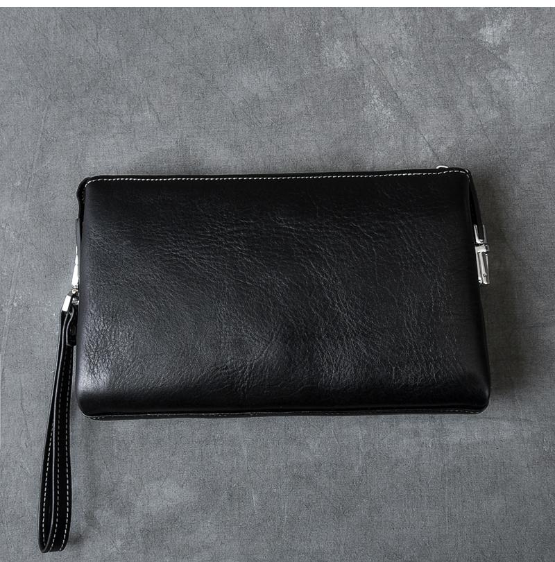 Black Leather Mens Brown Business Long Wallet Clutch Bag Wristlet Wallet For Men