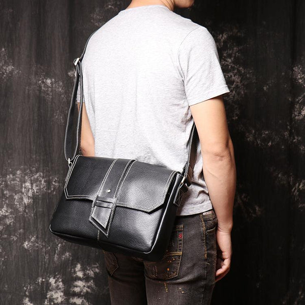 Cool Black LEATHER MENS Ipad SIDE BAGS - Back View
