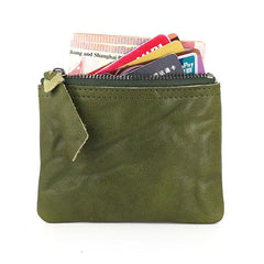 Leather Mens Zipper Front Pocket Wallet Small Wallet Card Wallet Change Wallet for Men