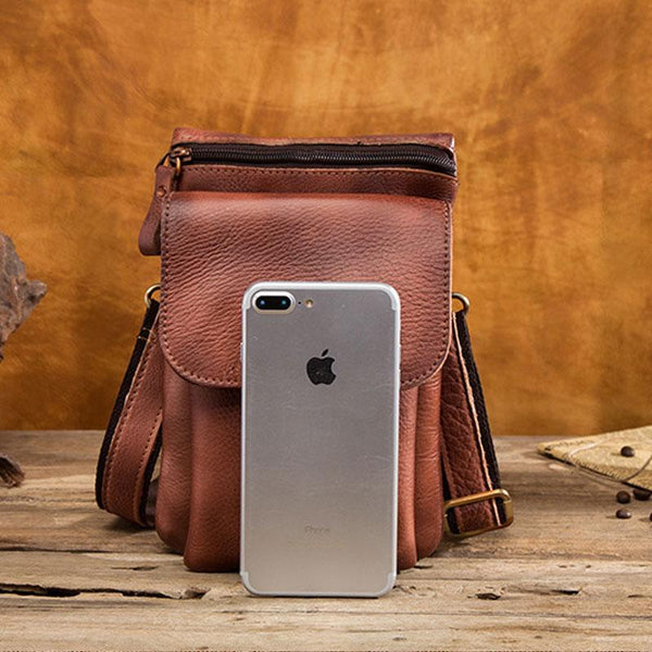 Cool Brown Leather Mens Belt Pouch Mini Shoulder Bag Waist Bag For Men FY01392054
